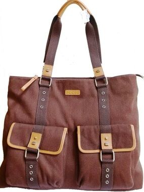 Bodhi Women's Vintage Canvas Chocolate Brown Army North South Tote